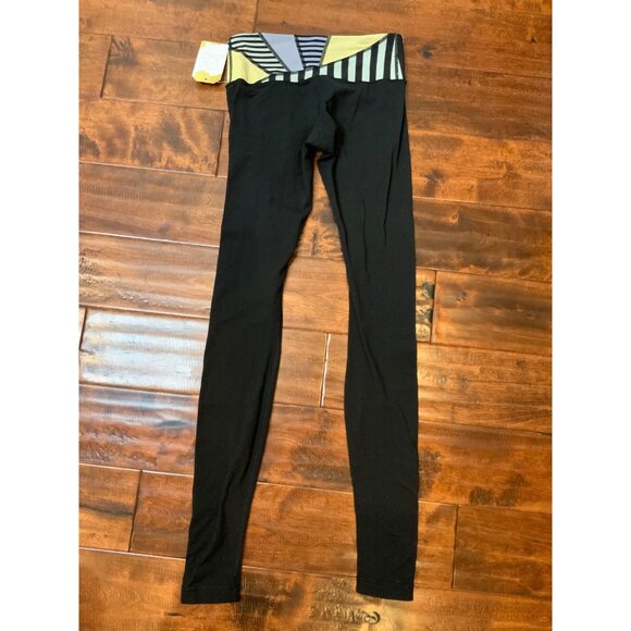 Lululemon Black Athletic Pants W/ Yellow, Blue & Green Striped Leggings, Size 4 - Picture 5 of 6